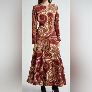 FARM Rio Leopard Paisley Burgundy Midi Dress